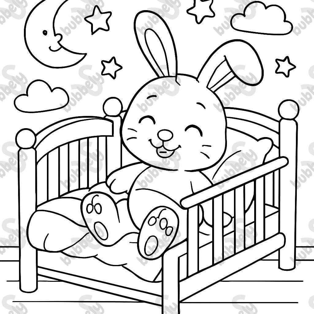 a plushy bunny in a baby bed