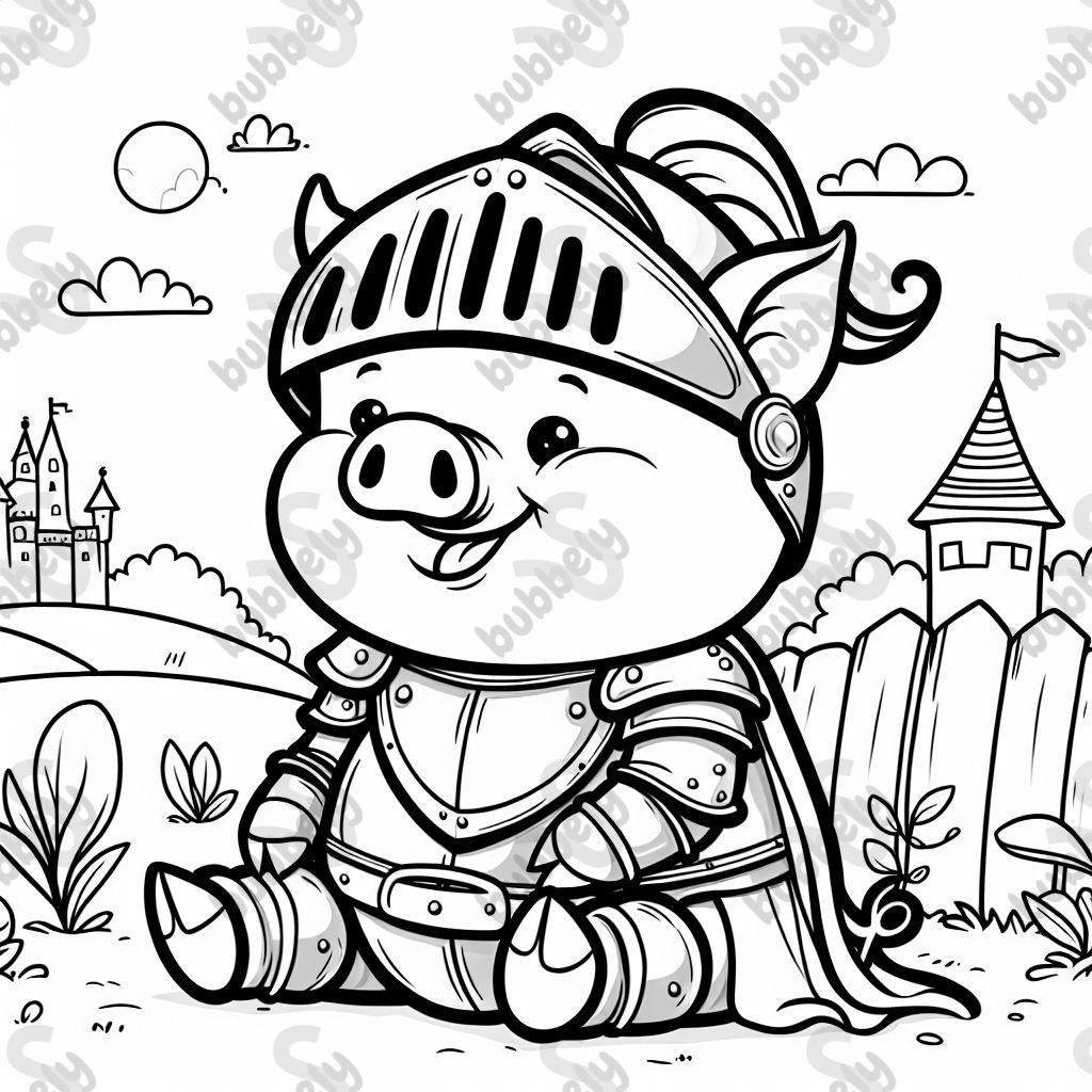 Ein Schwein in Ritterrüstung einfach 