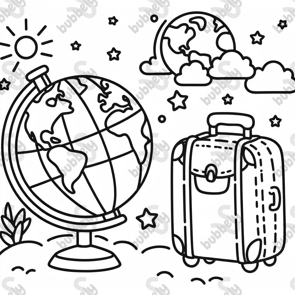 globe and a suitcase with the words "suitcase ready, the world is calling"