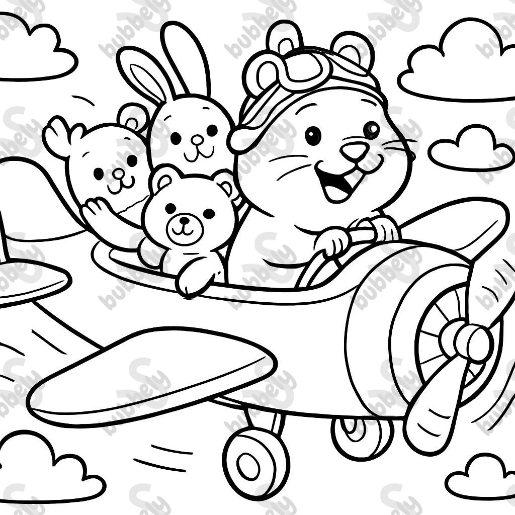 hamster flying an airplane full of stuffed animals