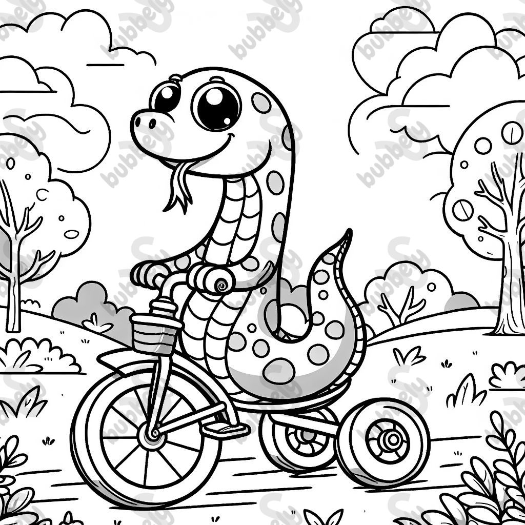 snake riding a tricycle