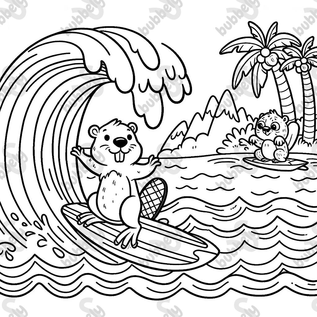 A beaver surfing on a big wave.