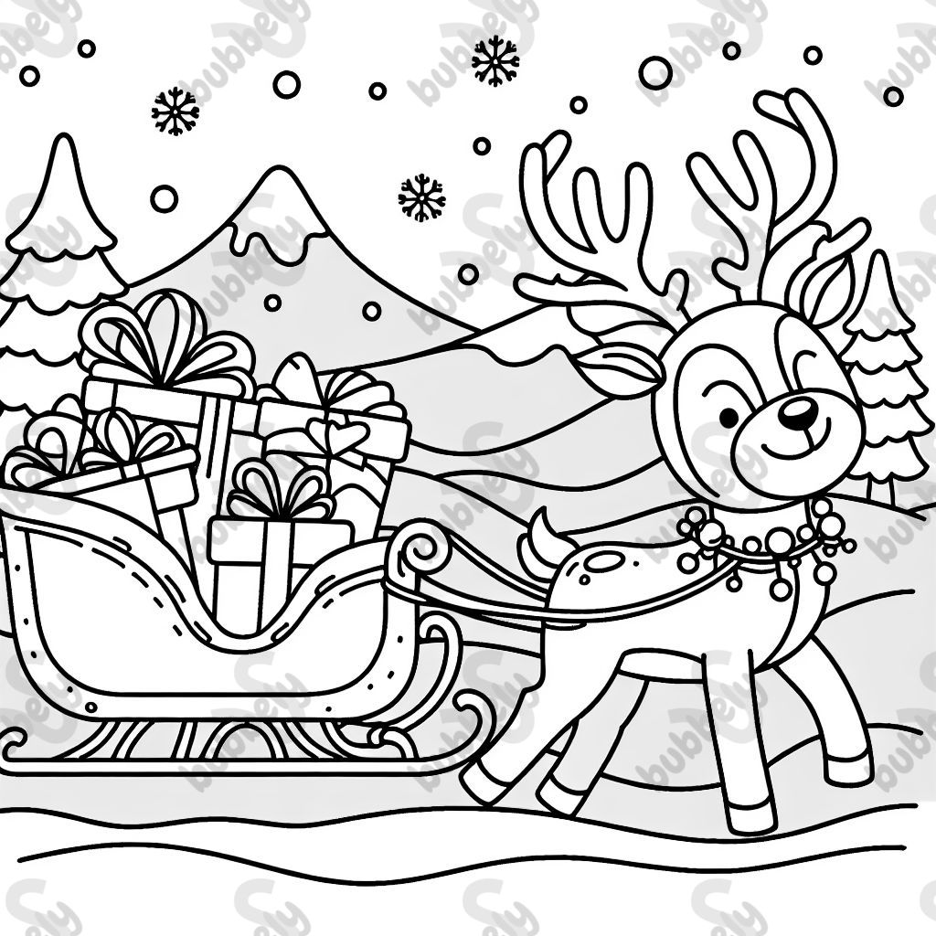 Reindeer and sleigh with presents