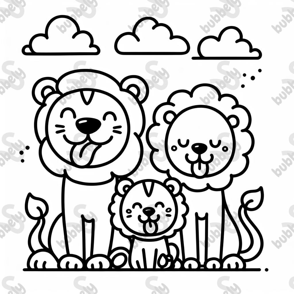 Une adorable famille de lions tirant la langue. Parfait pour colorier ! Une adorable famille de lions tirant la langue. Parfait pour colorier !