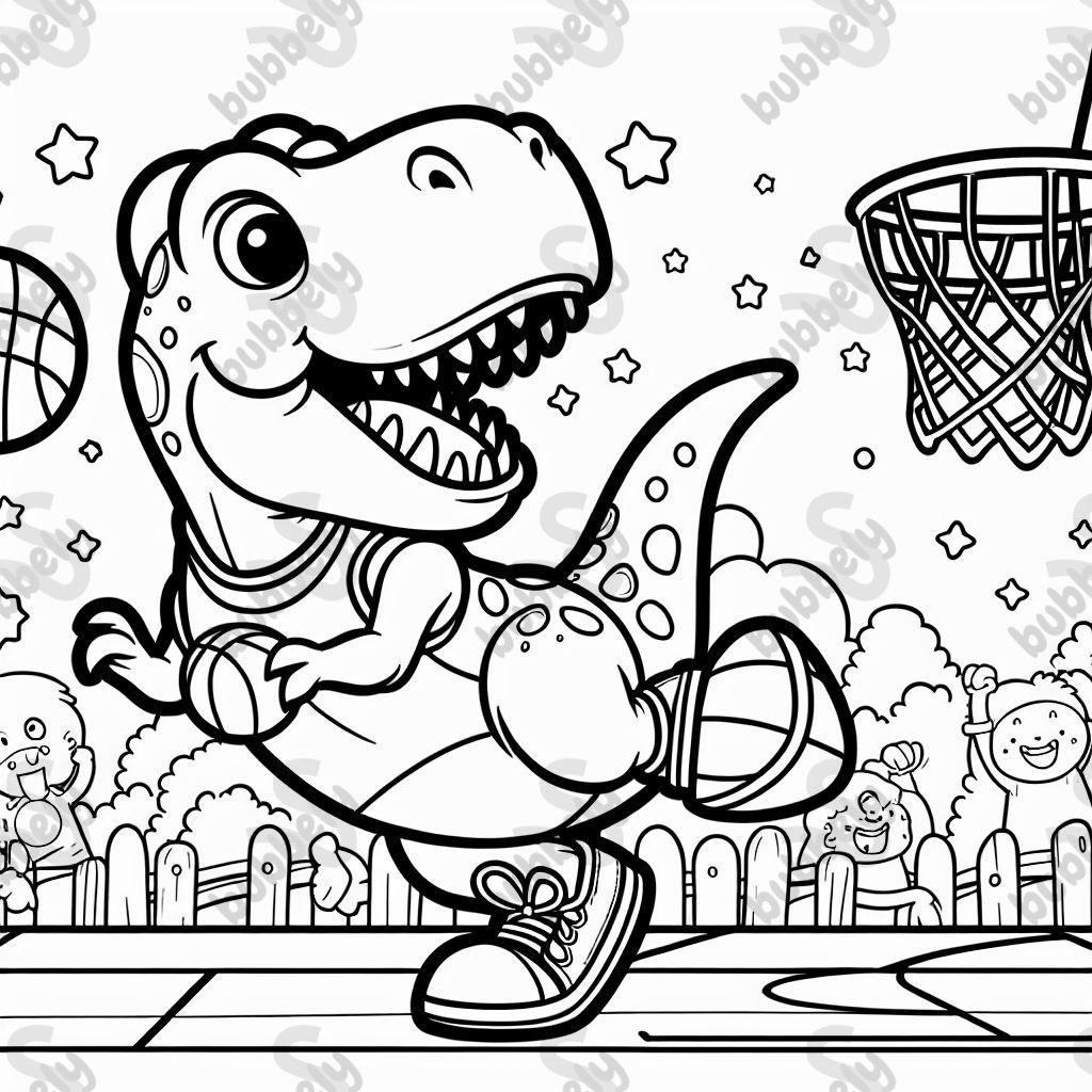Tyrannosaurus rex playing basketball