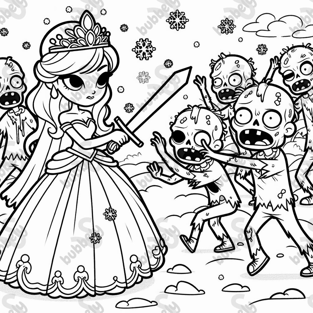 an ice princess fighting zombies
