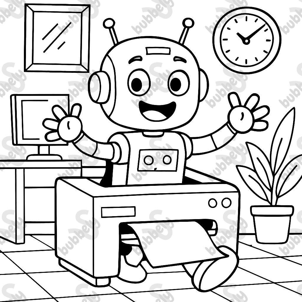 a robot coming out of the printer in the office