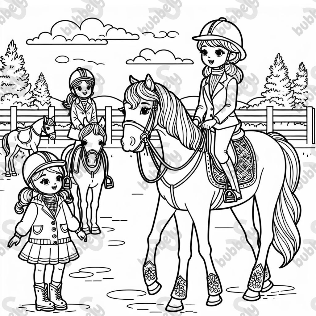 Eine Reitlehrerin mit zwei reitenden Schülerinnen auf dem Reitplatz