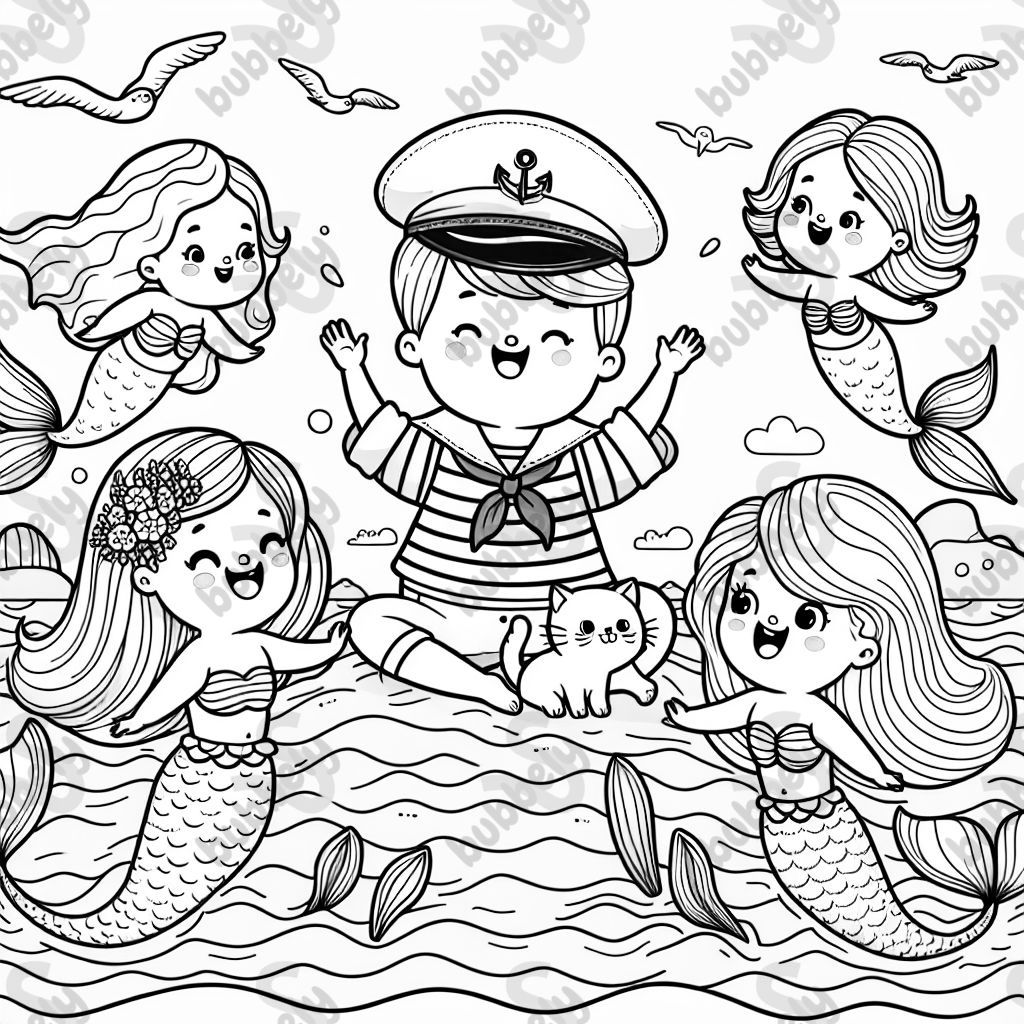 A sailor, his cat and mermaids