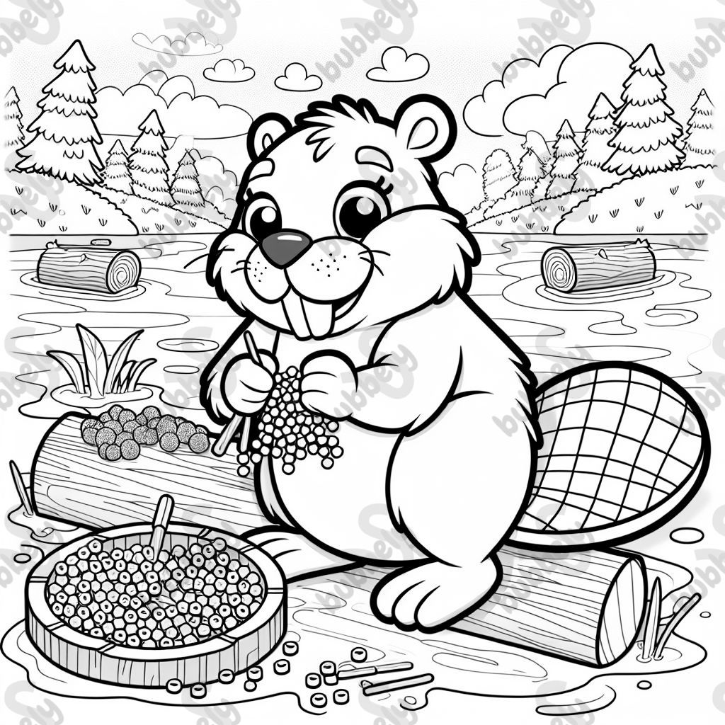 A cute picture of a beaver making designs with fuse beads.