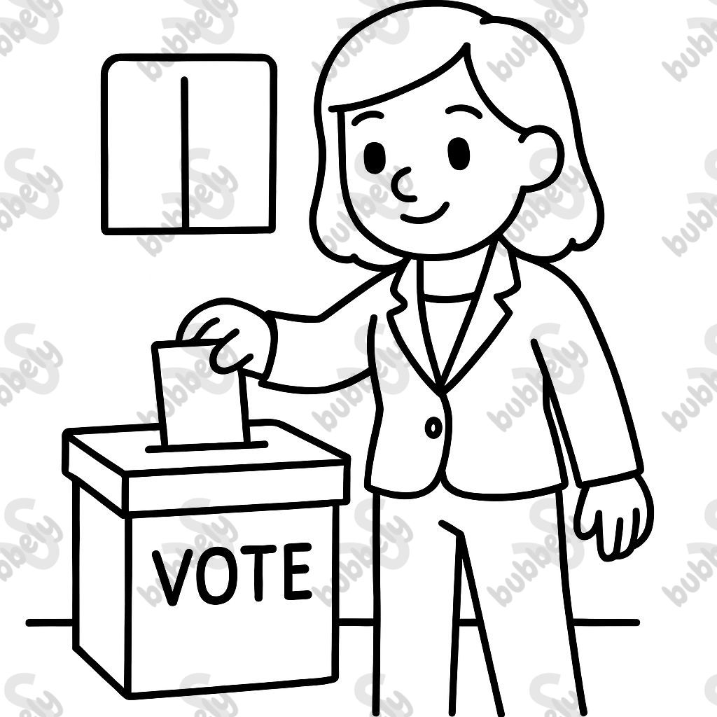 A woman in a pantsuit voting A woman in a pantsuit voting