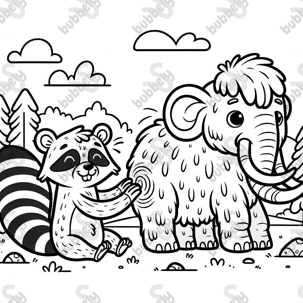 ein Waschbär, der ein Mammut massiert