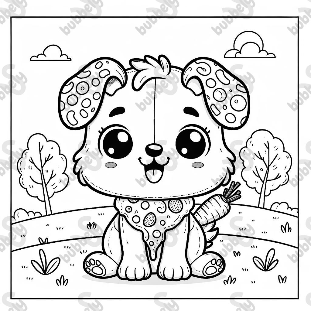 Einen hund mit pizzaohren und karottenbeinen