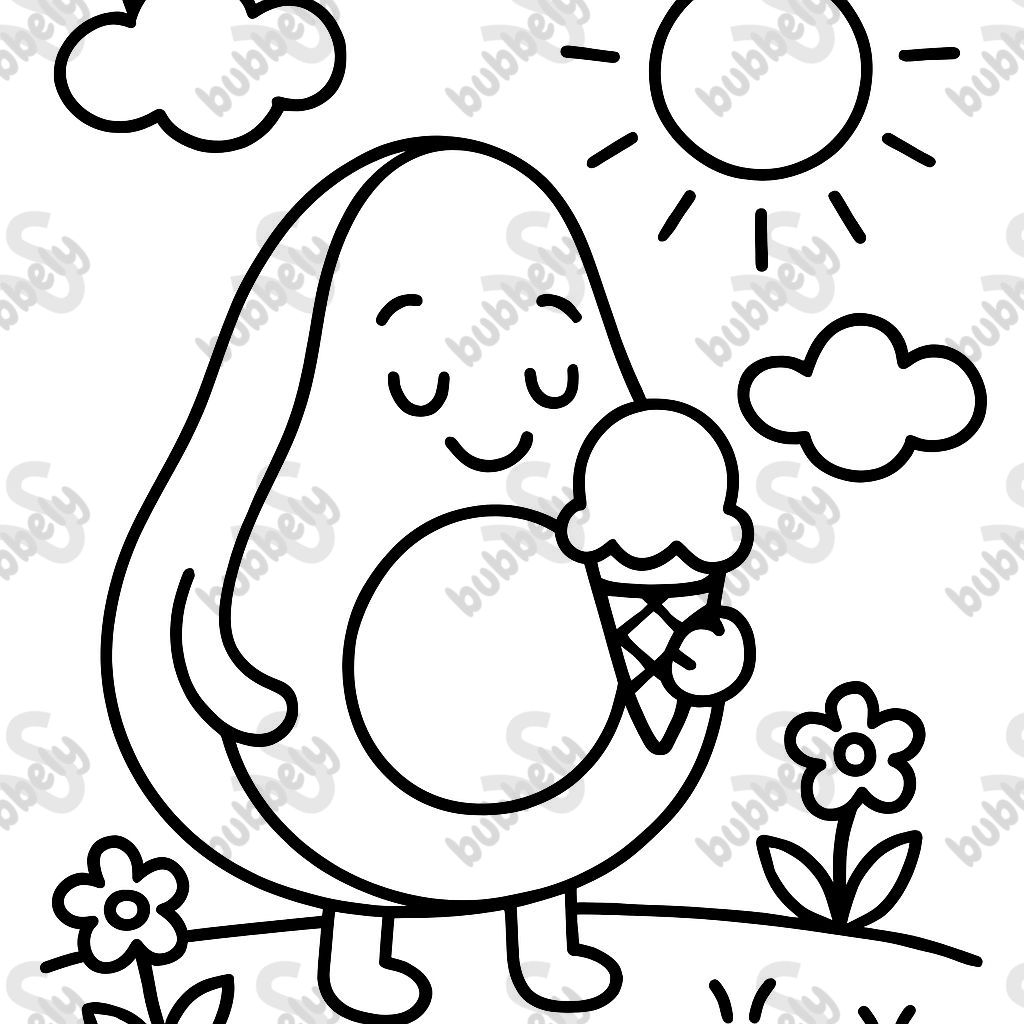 An avocado eating an ice cream cone.