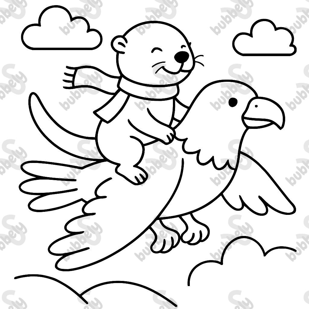 an otter flying on an eagle wearing a scarf