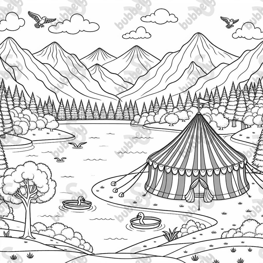 See in den Bergen mit Zirkuszelt