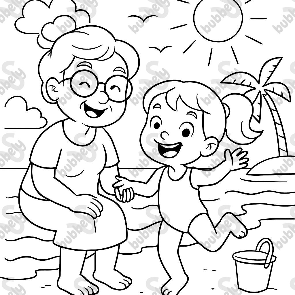 Grand-mère et petite-fille à la plage Grand-mère et petite-fille à la plage