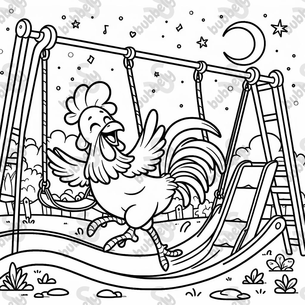 a beautiful rooster playing in a playground