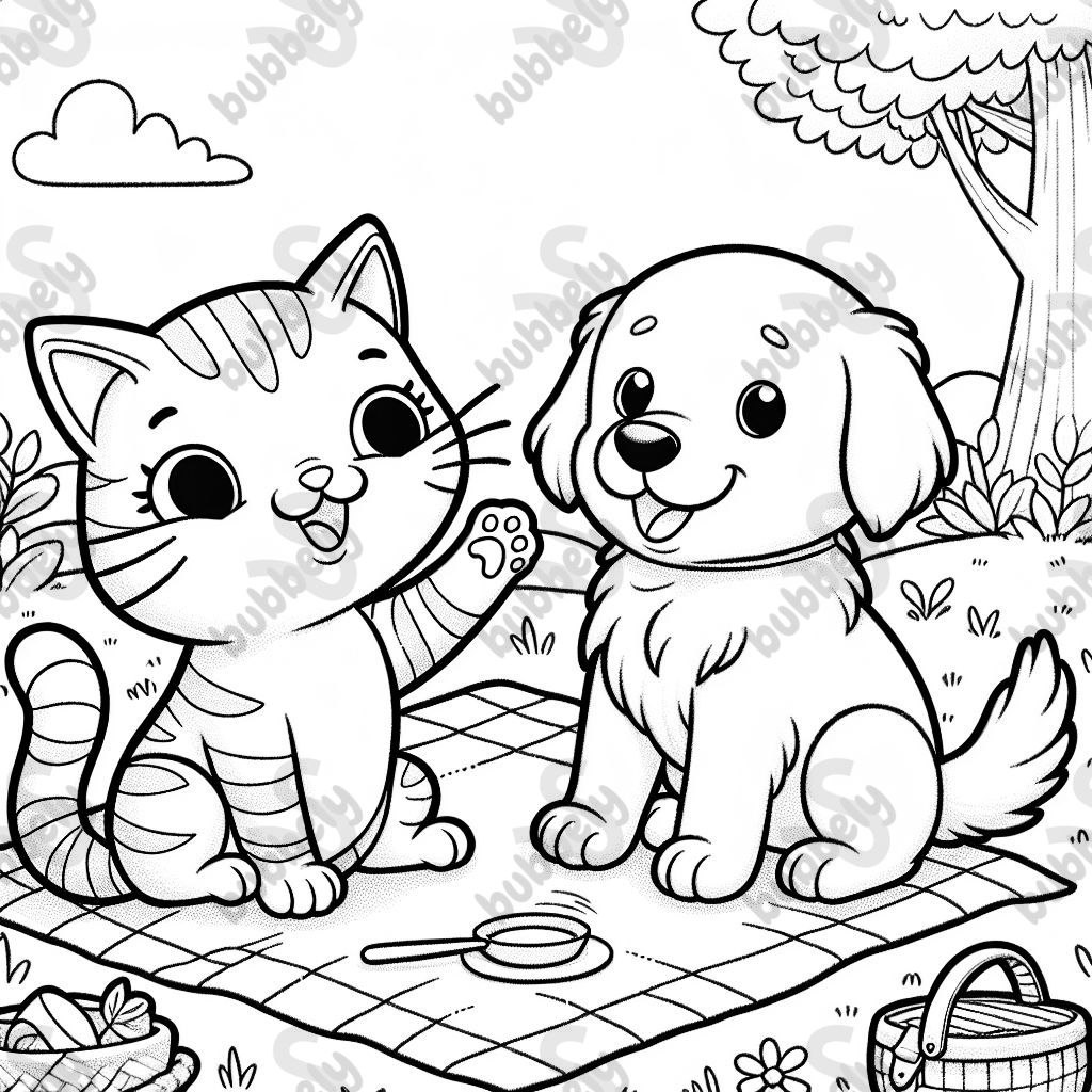 tabby cat with white belly and lab retriver dog 