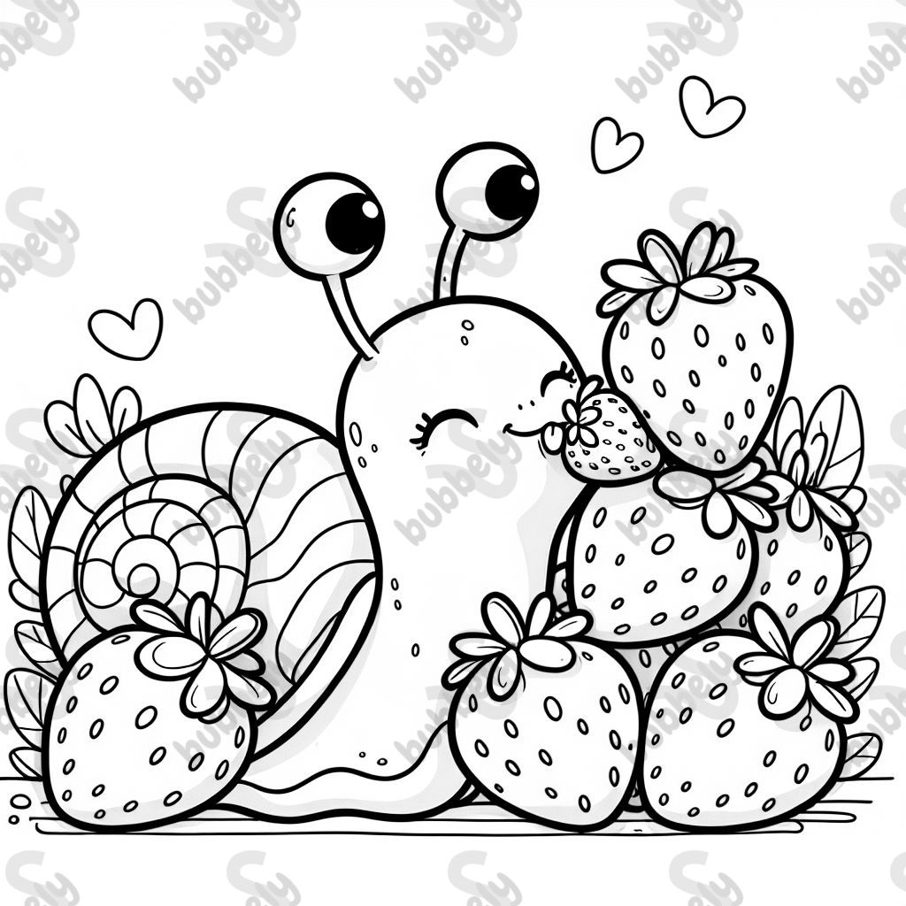 Cute snail eating strawberries