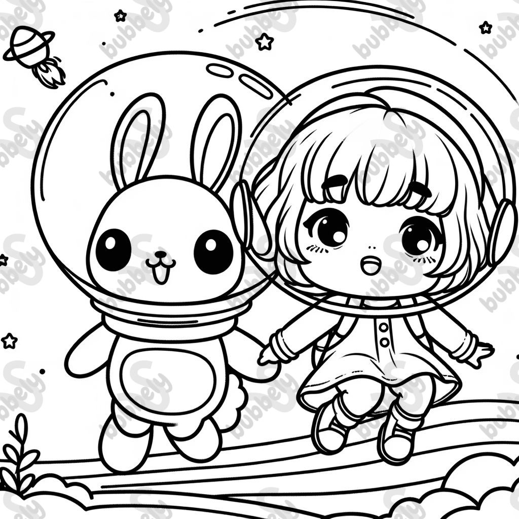 Girl and Bunny going into outer space