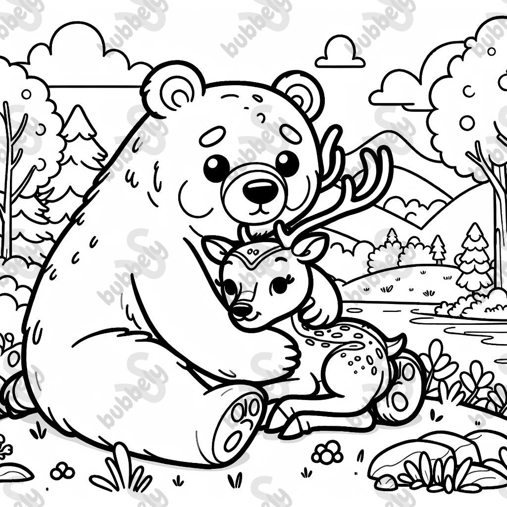 Grizzly bear cuddling with a deer