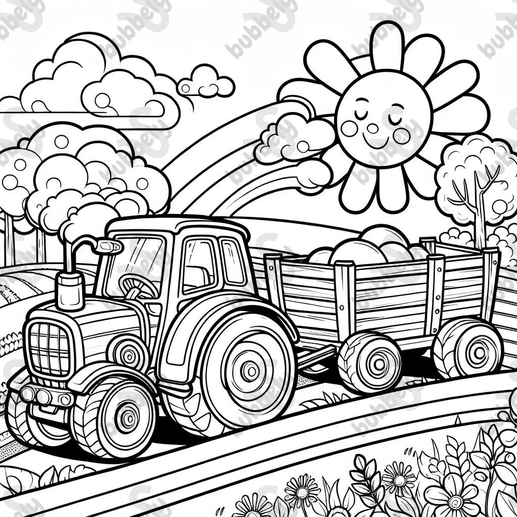 Einen traktor, der 2 anhänger zieht