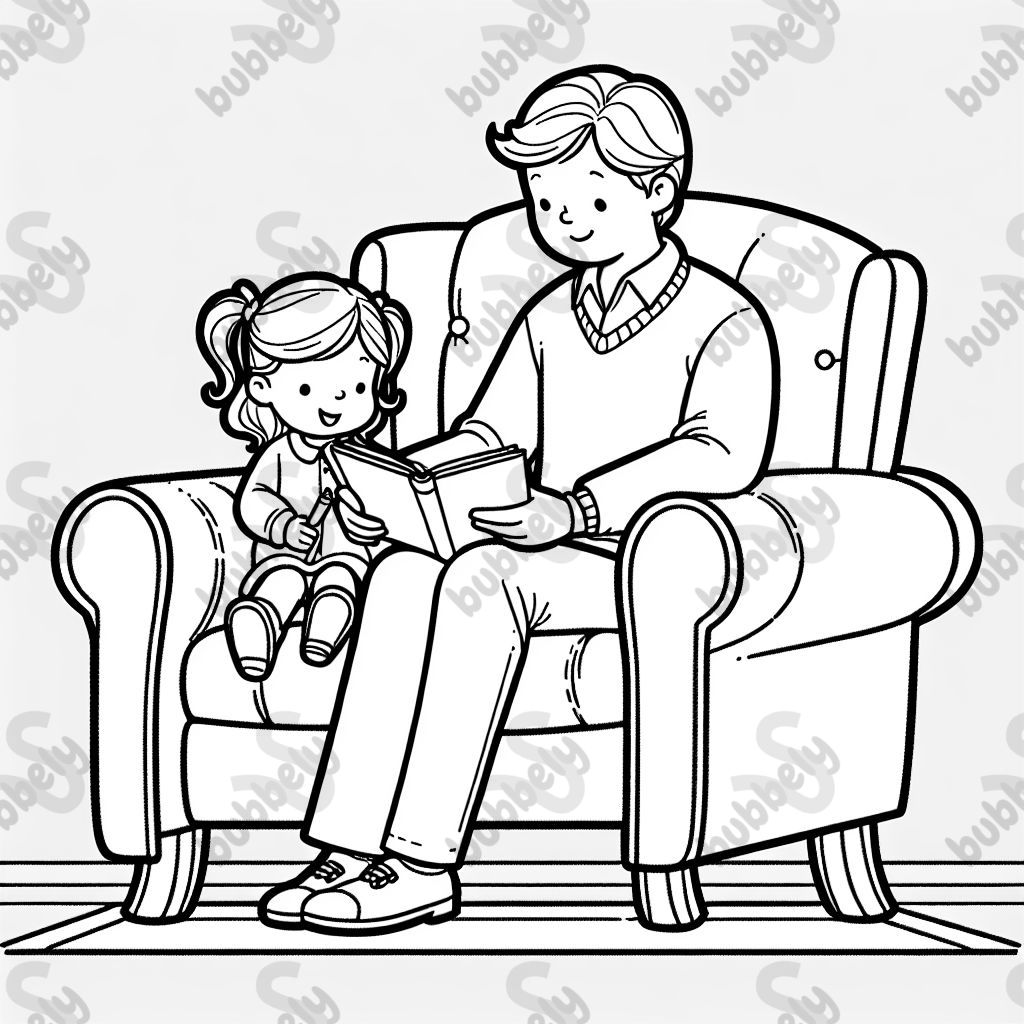 Father reads to daughter in a chair, elegant image