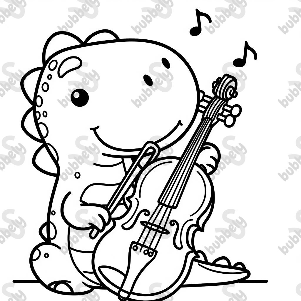 a dinosaur playing viola