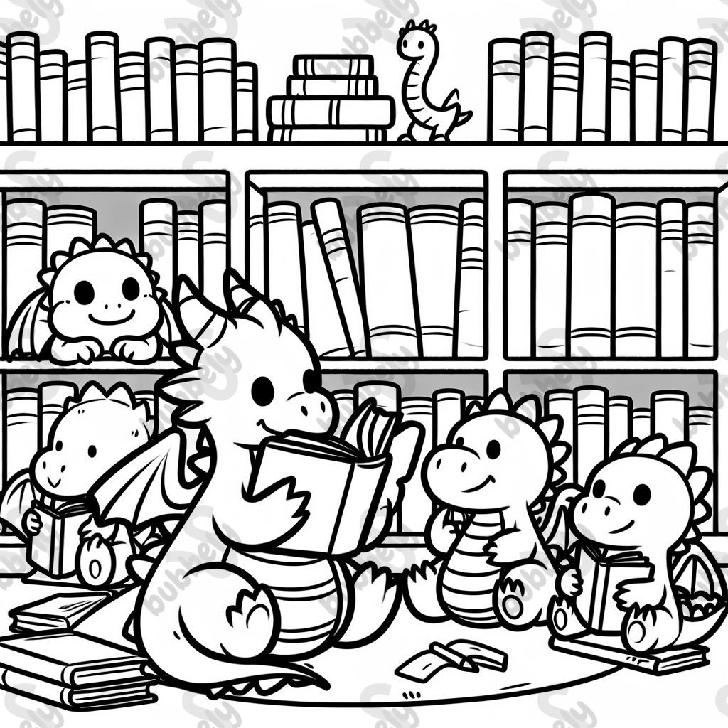 dragons reading at the library