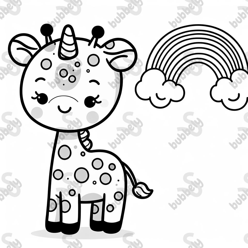 Giraffe with rainbows as spots and with a horn