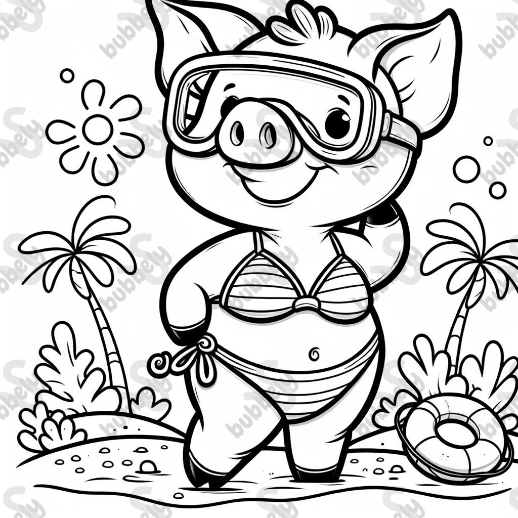 Cochon en bikini et lunettes de plongée