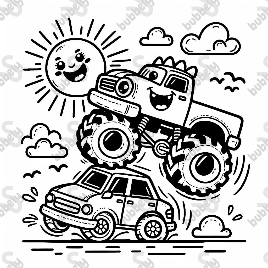 Monstertruck springt über ein Auto