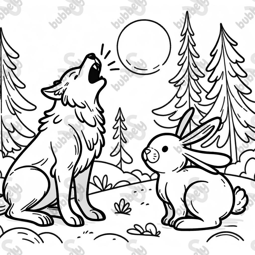 Wolf howling in a forest with easterbunny. Wolf howling in a forest with easterbunny.