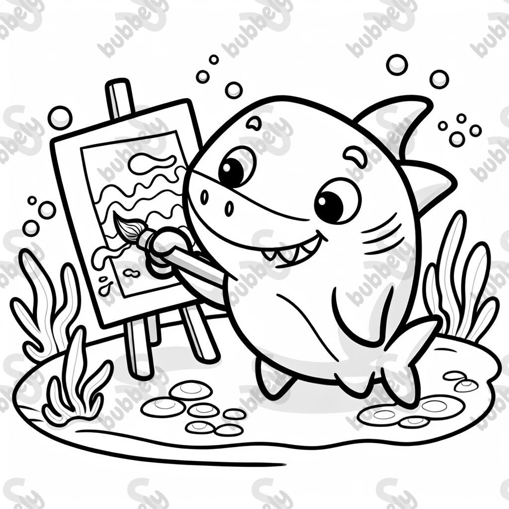 A shark painting a picture 