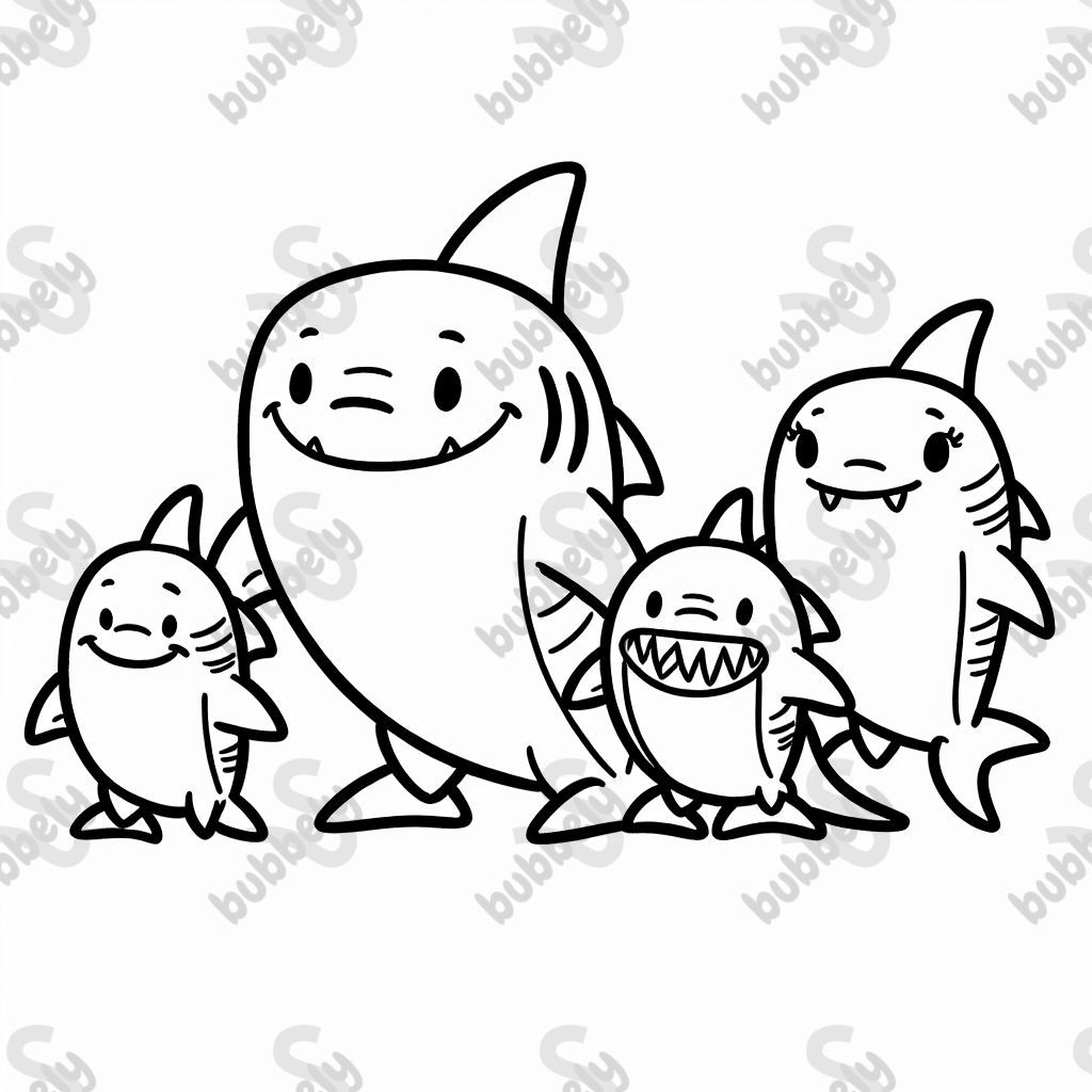a shark family with father, mother, brother, sister, and baby a shark family with father, mother, brother, sister, and baby