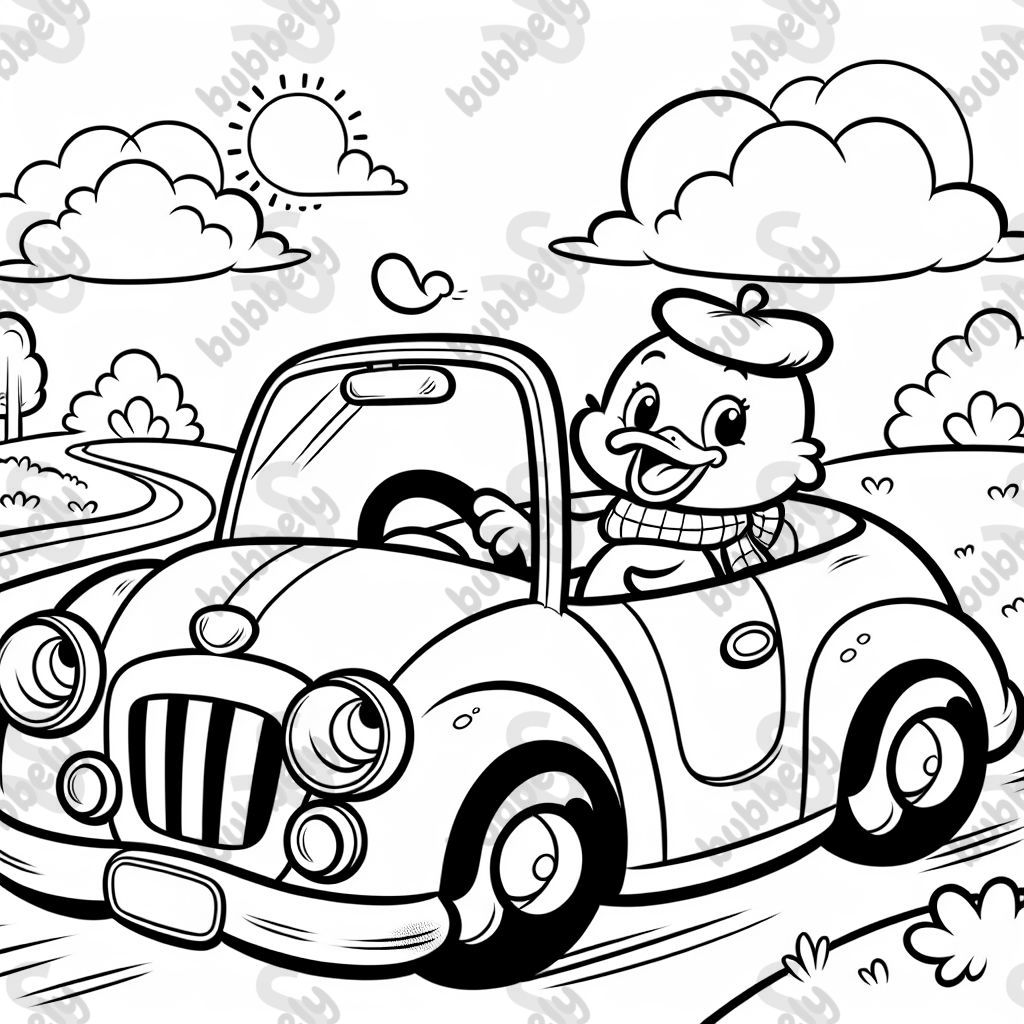 a duck driving a car