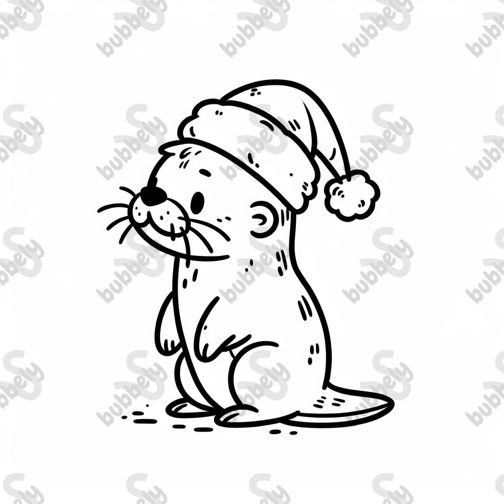 einen Otter mit Weihnachtsmannmütze