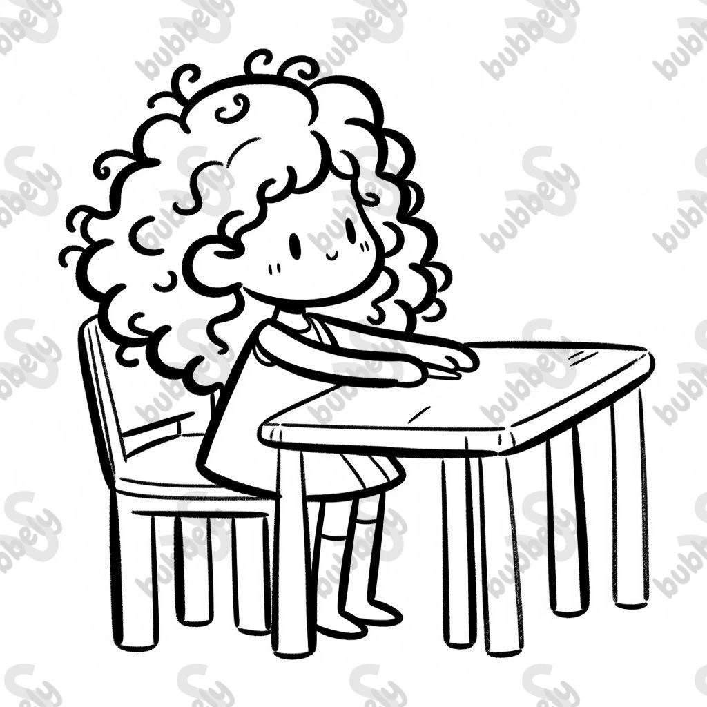 Curly-haired girl on the table