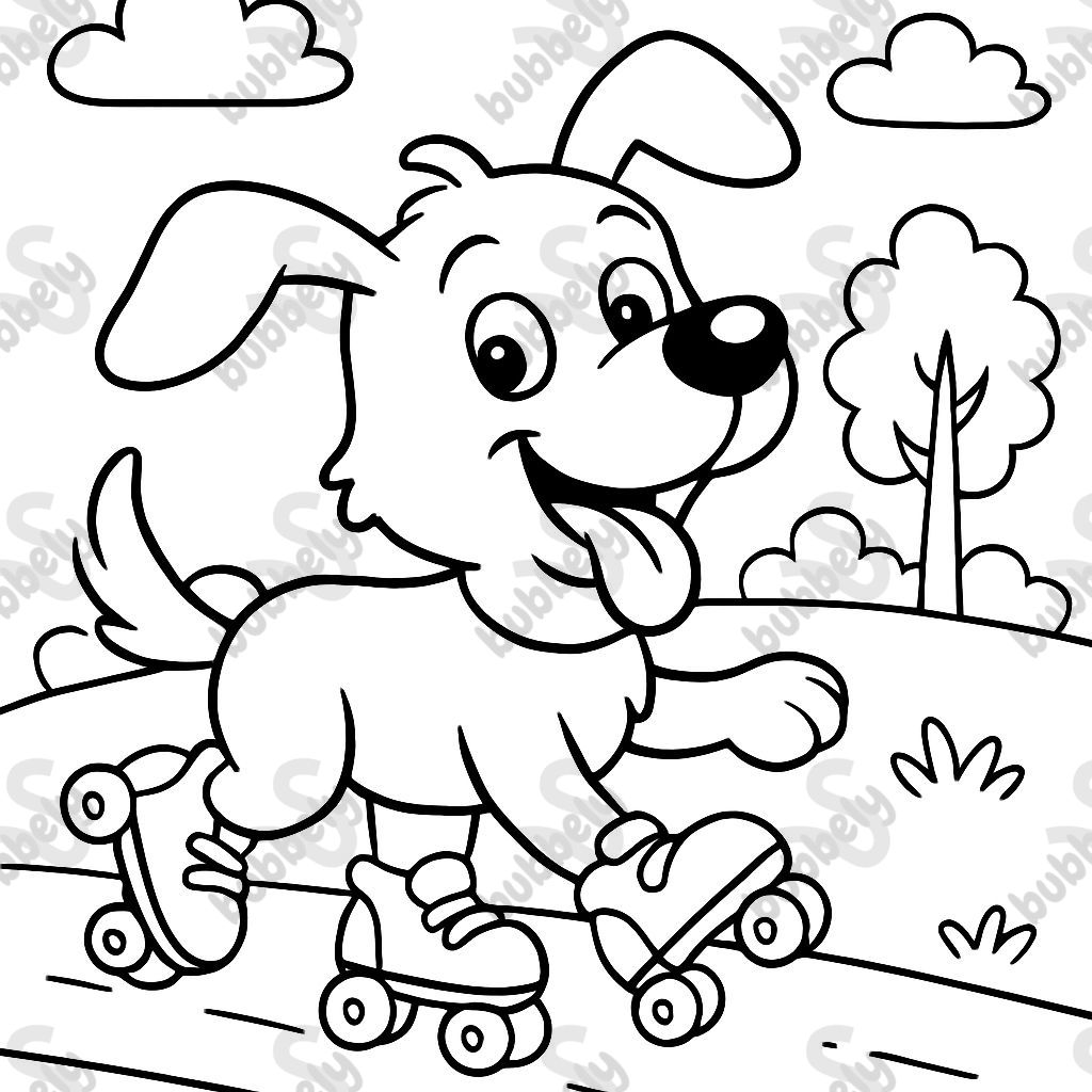 Dog with roller skates