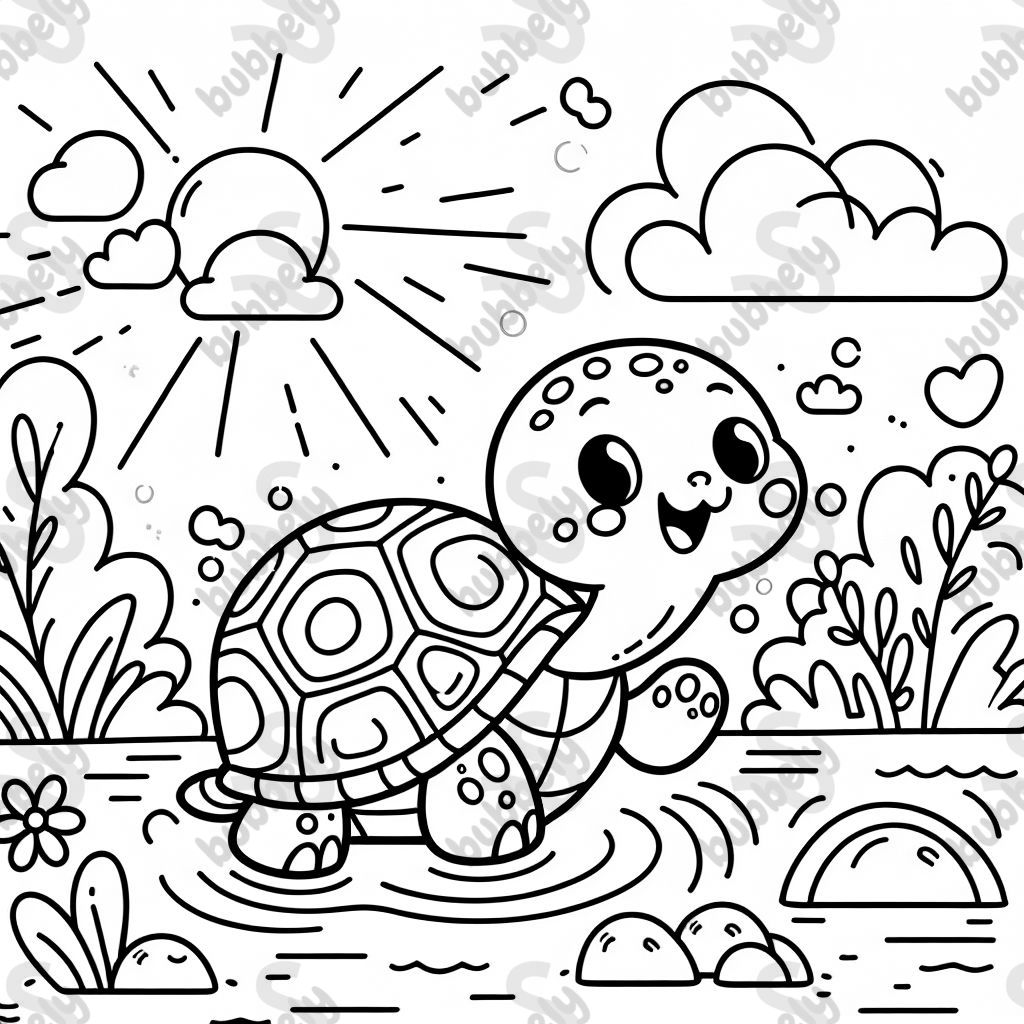 Une tortue mignonne avec de grandes oreilles prête à être coloriée. Une tortue mignonne avec de grandes oreilles prête à être coloriée.