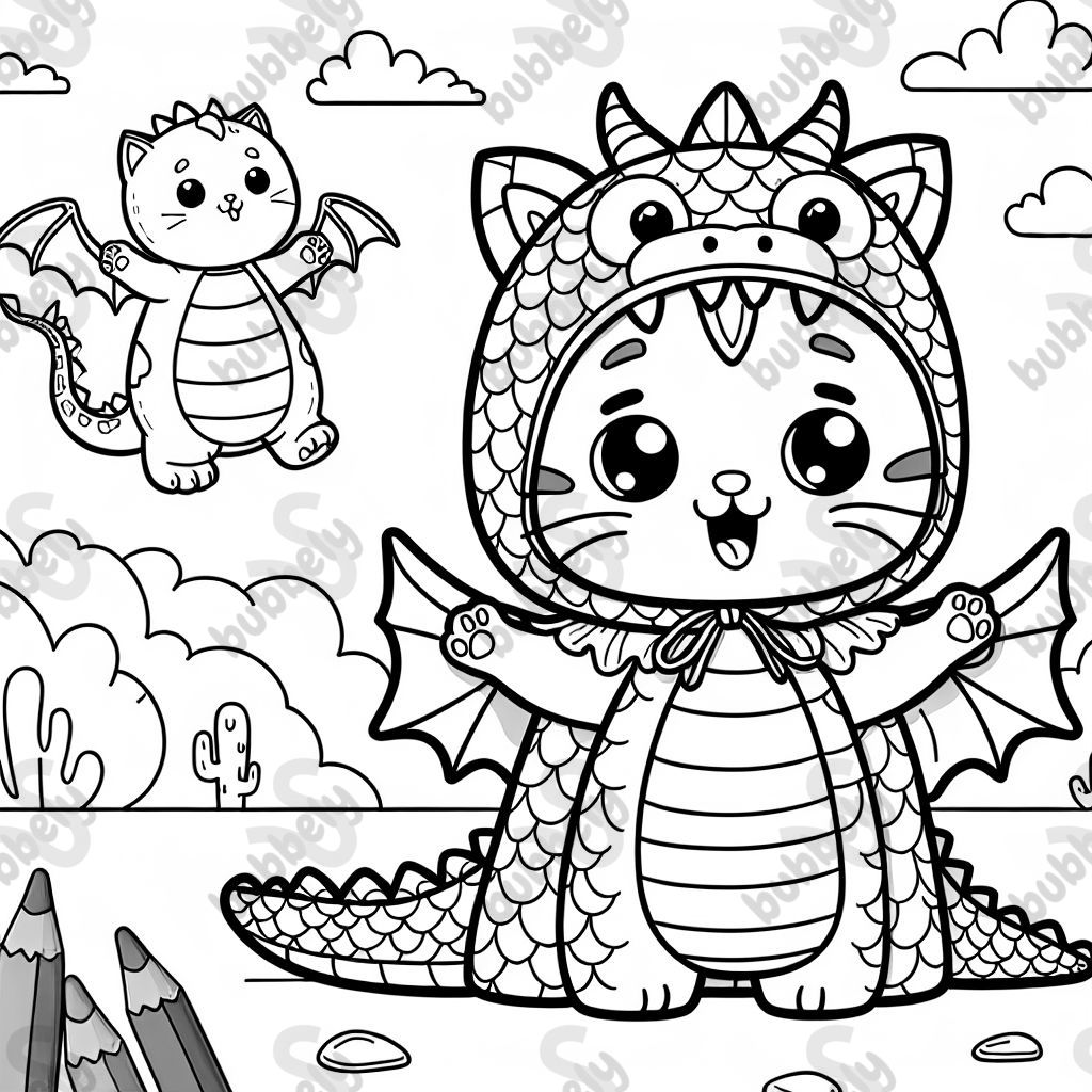 eine Katze im Drachenkostüm