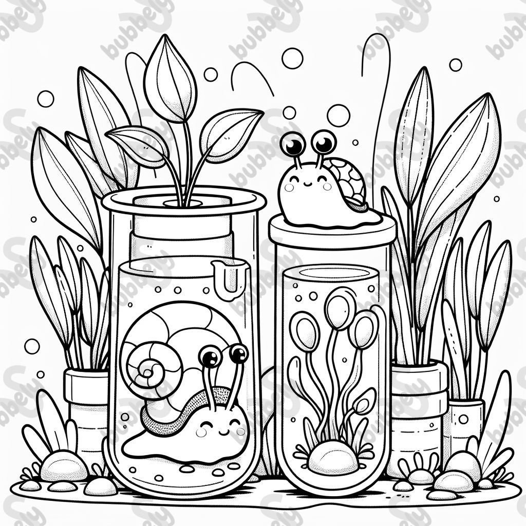 snails in a test tube with elodea.