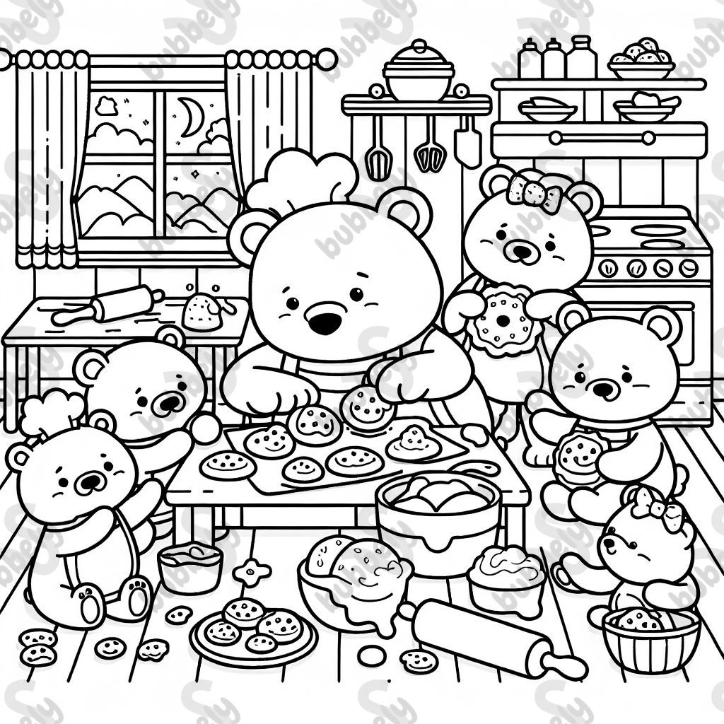 Jolis ours cuisinant des cookies