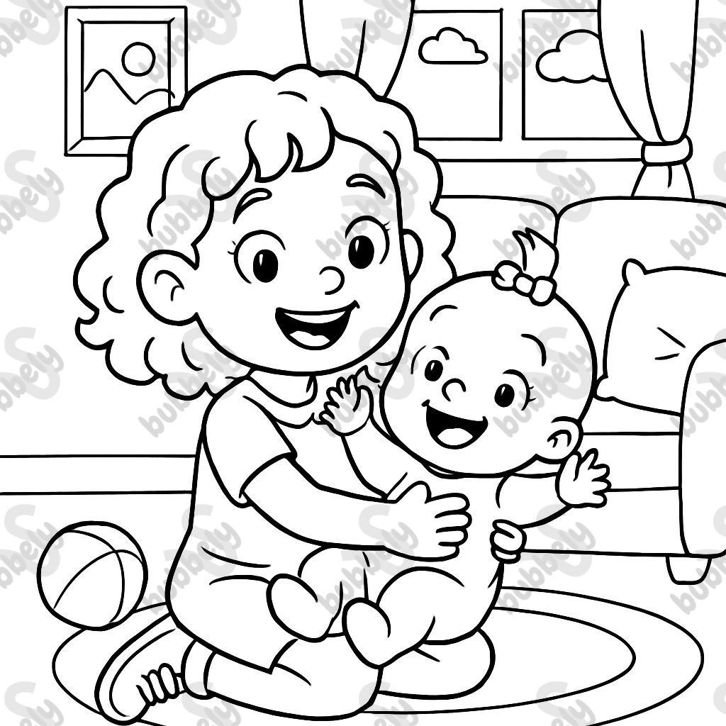 two sisters, one is 6 with curly shoulder length hair, the other is a baby