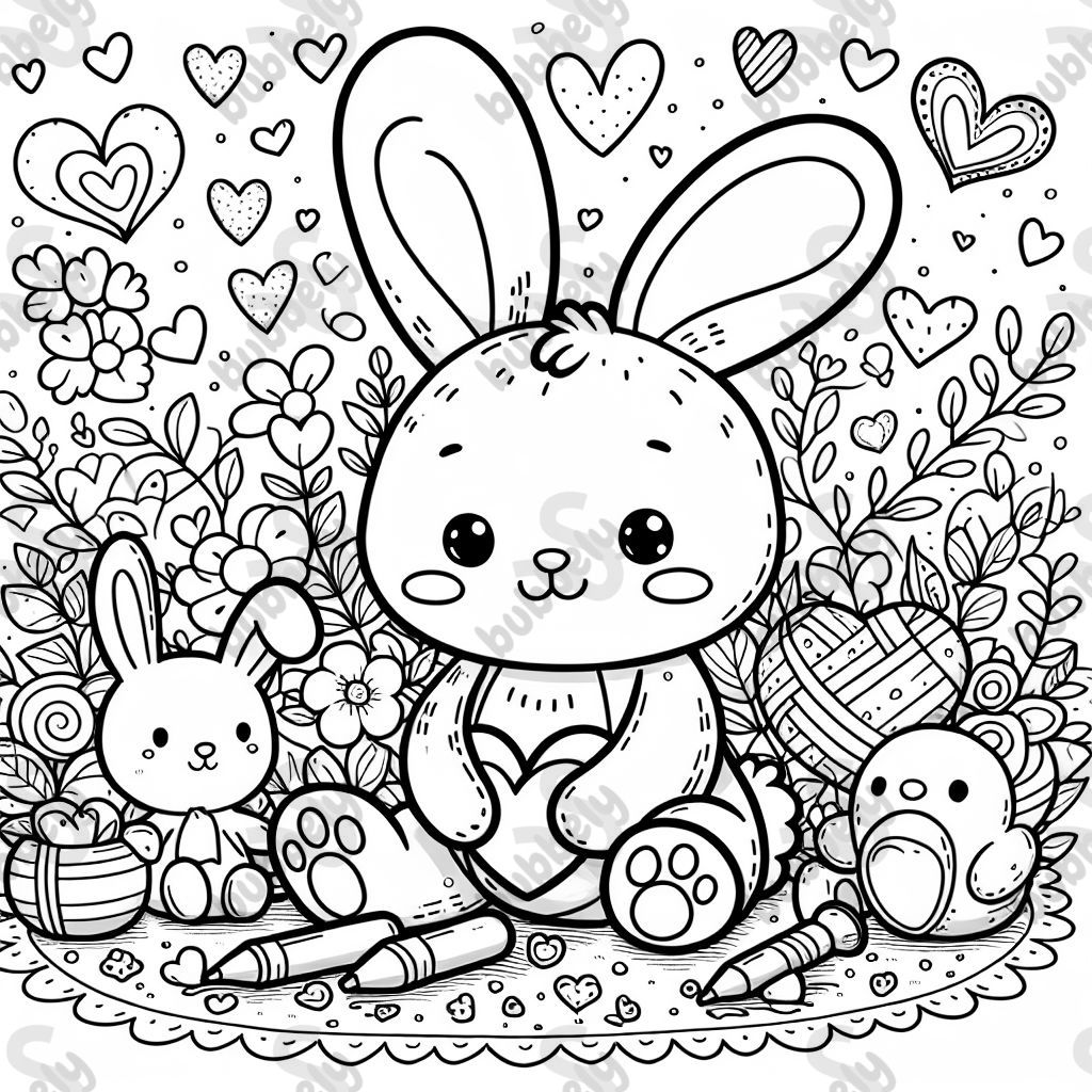 Cute baby bunny with hearts