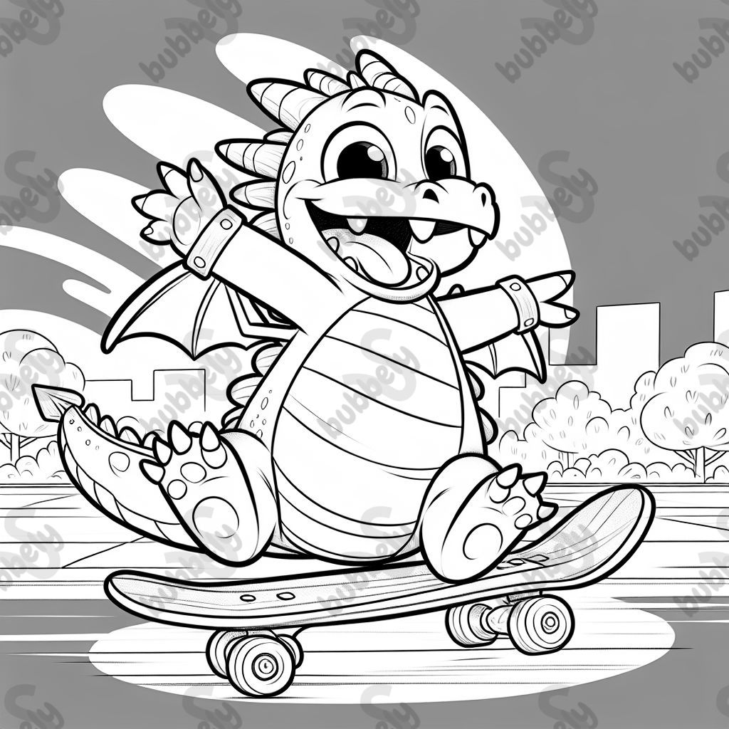 A dragon skateboarding