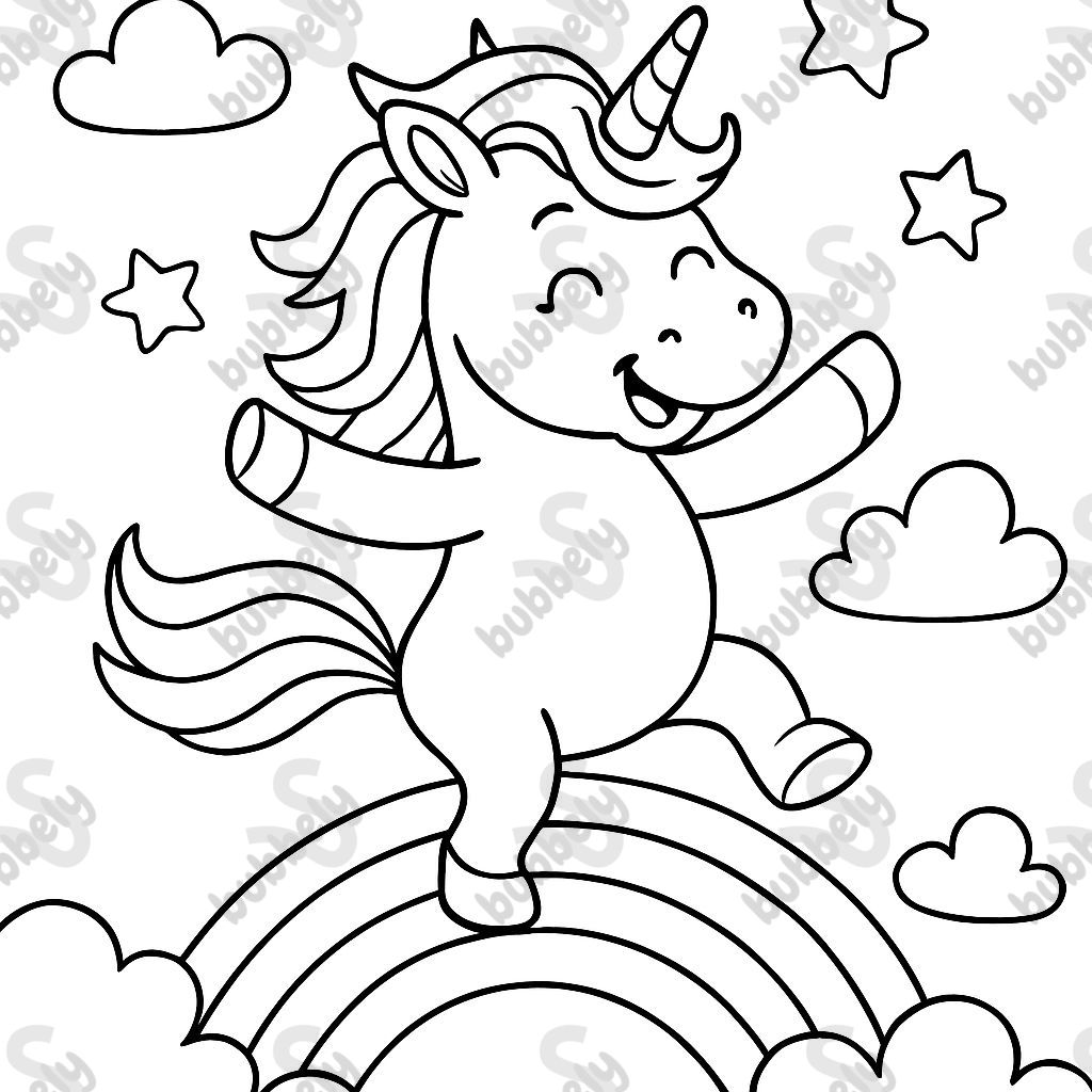 A unicorn dancing on a rainbow