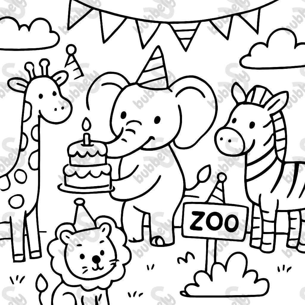 Animaux du zoo fêtant un anniversaire Animaux du zoo fêtant un anniversaire