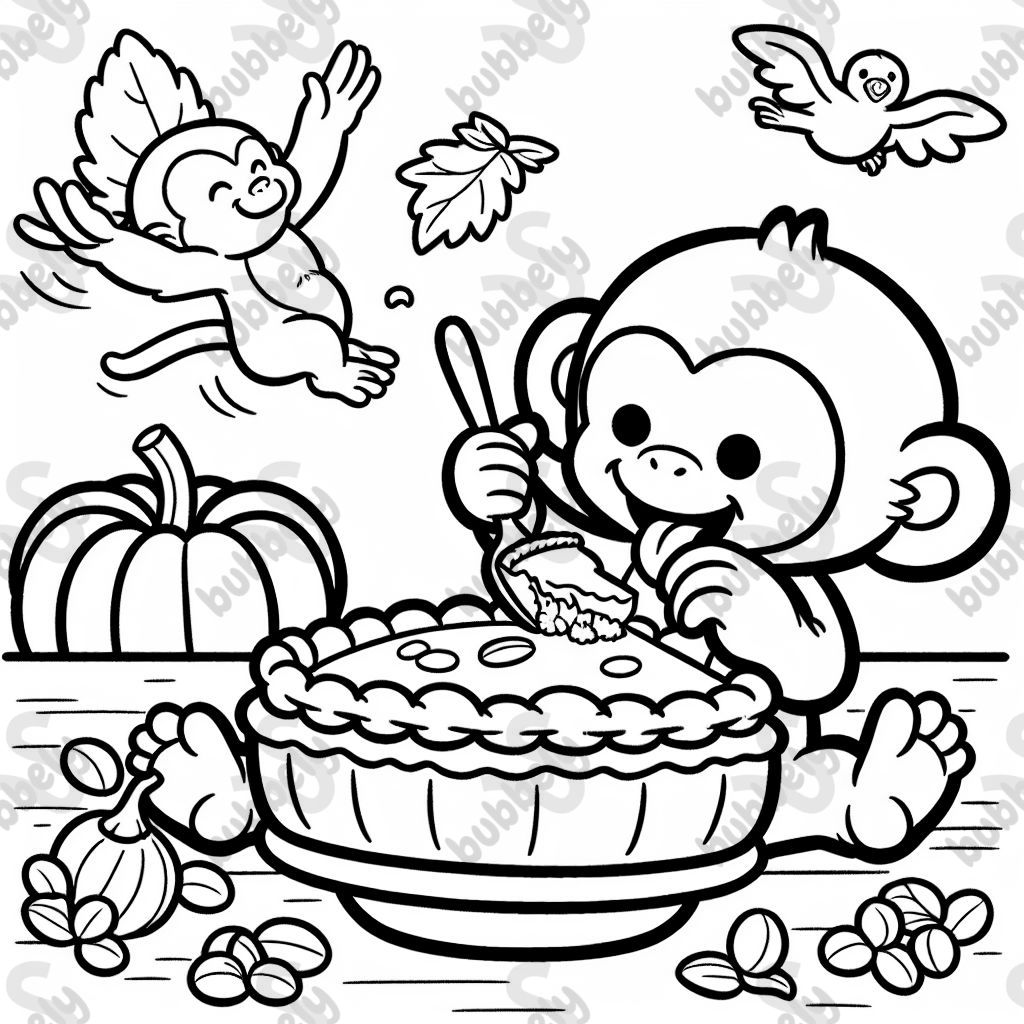 Monkeys eating pumpkin pie for thanksgiving